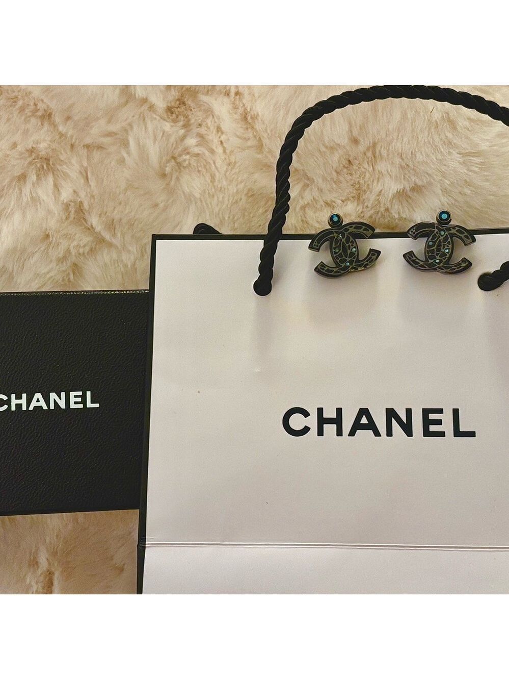 CHANEL Blue Crystal Logo Earrings - Authentic- with Box/Bag - Picture 11 of 13